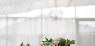 clear long-stem wine glasses on table