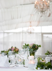 clear long-stem wine glasses on table