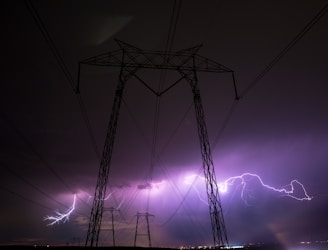 transmission tower and lightnings