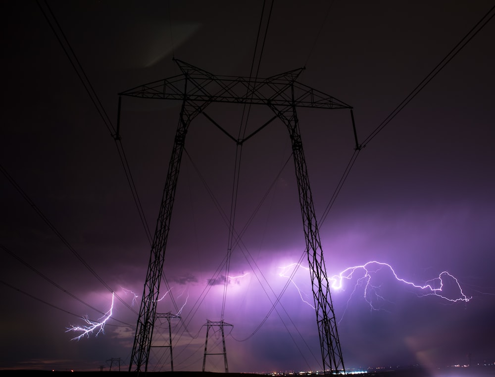 transmission tower and lightnings