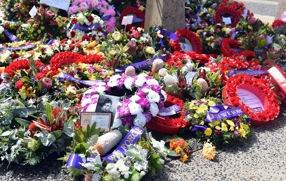 assorted flowers on ground