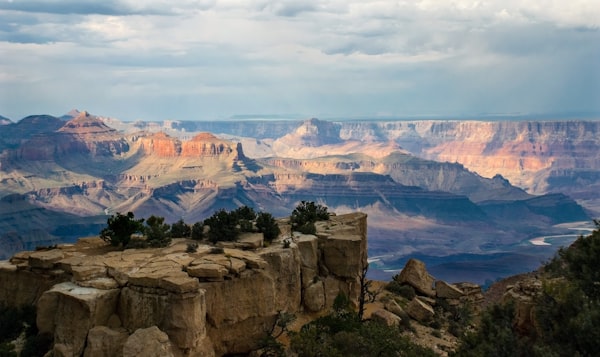 Vast Grand Canyon landscape with layered red rock formations