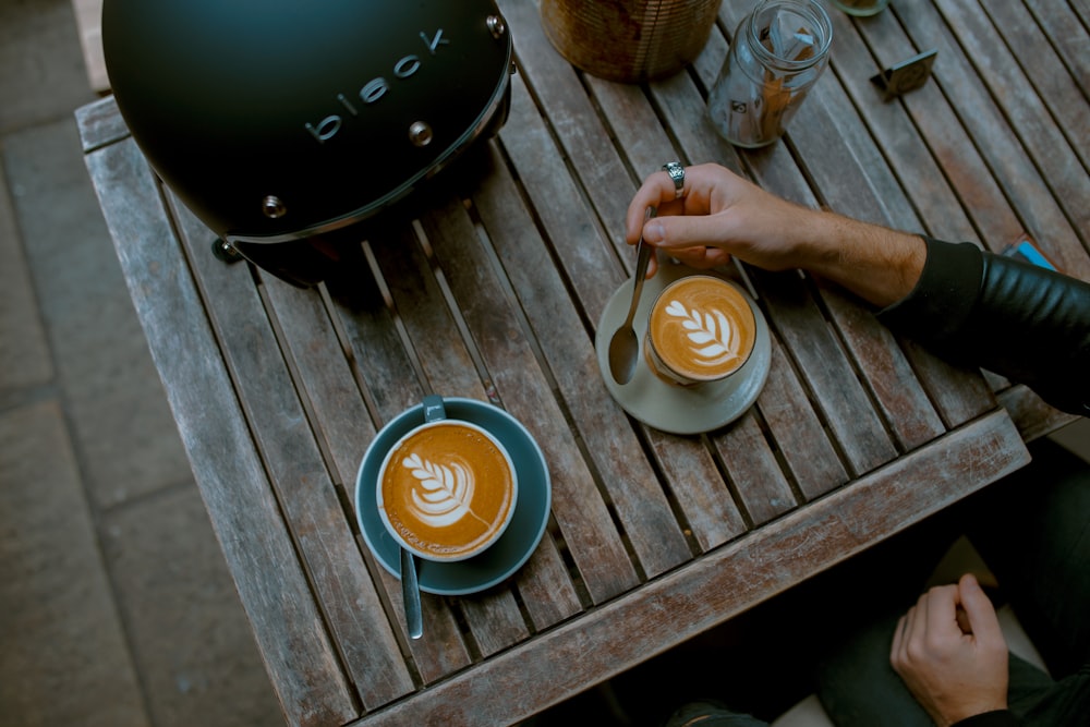 cappuccino near helmet