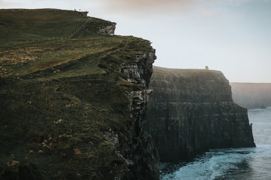 cliffs with grass near water in Cliffs of Moher Ireland