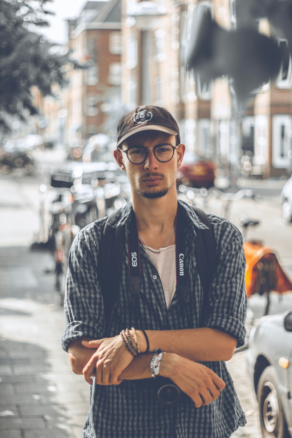 selective focus of man standing near vehicle