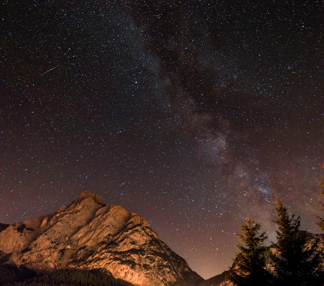 landscape photography of mountain range at night
