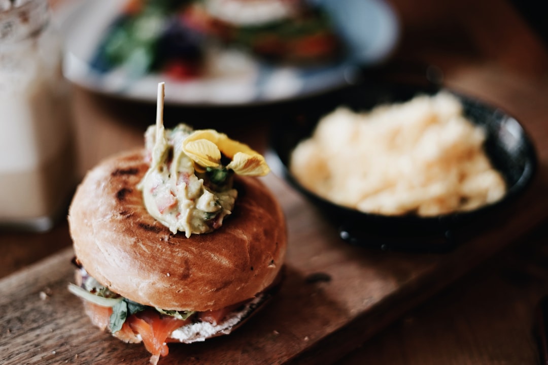 burger beside food bowl