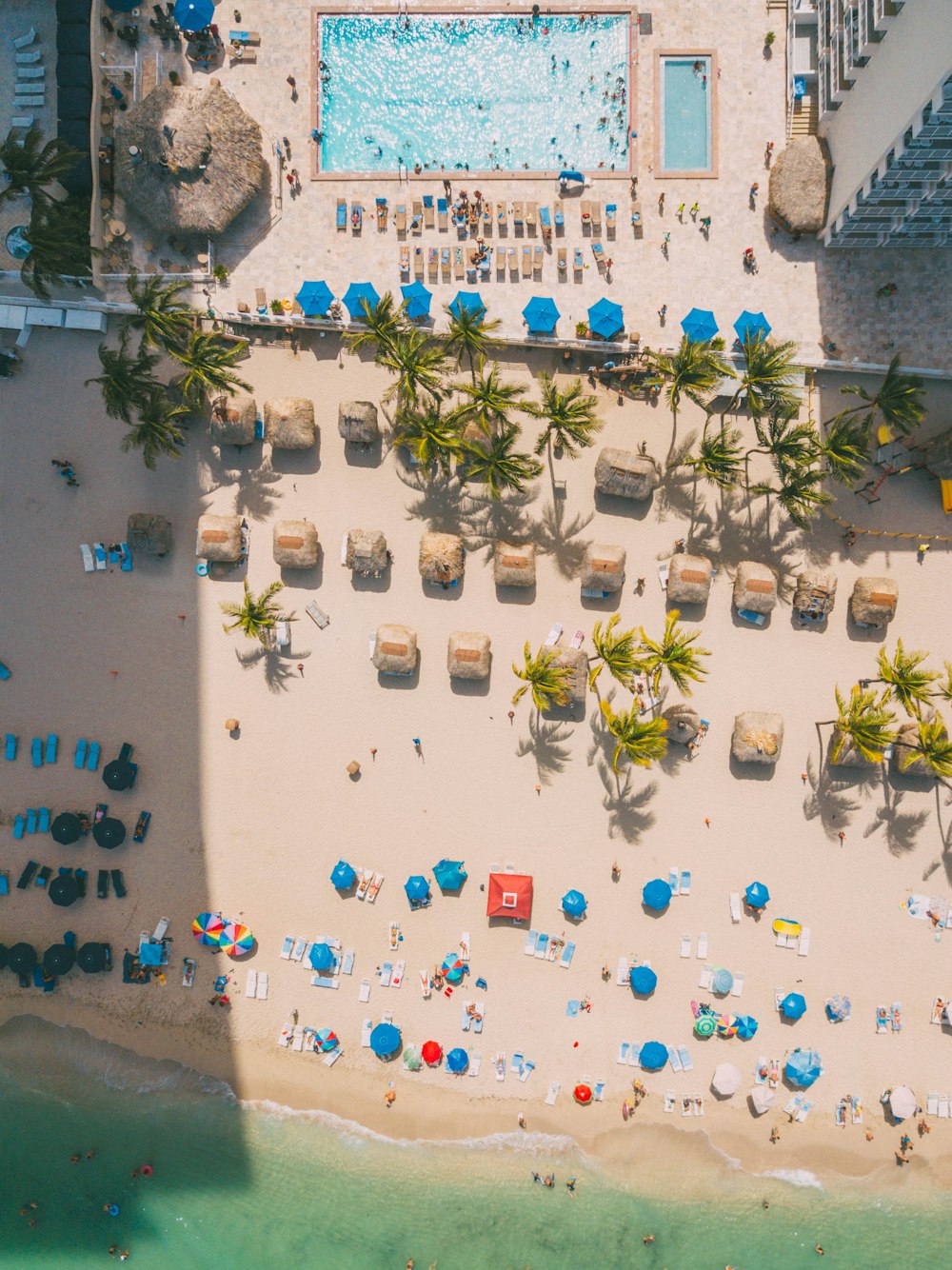 aerial photography of beach and swimming pool