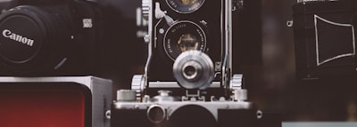 selective focus photography of black and gray twin-lens reflex camera
