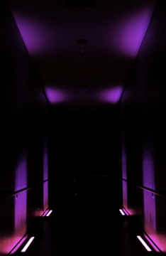 A dark, cyberpunk vampire lair glowing with neon red and purple lights.