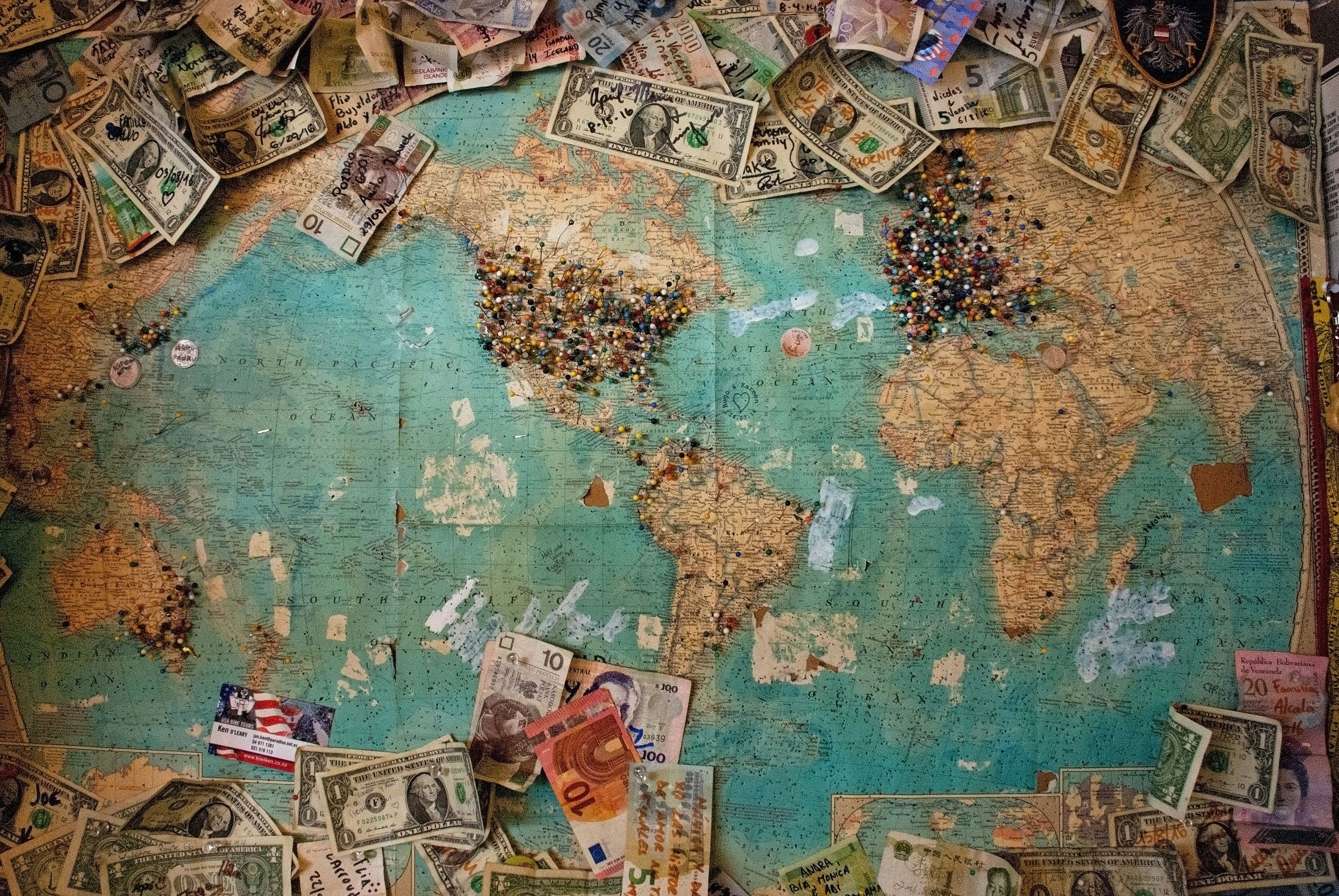 Money above a world map