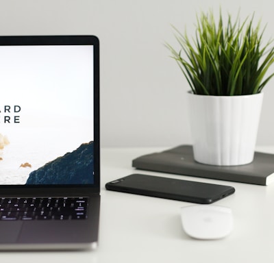 MacBook Pro near green potted plant on table