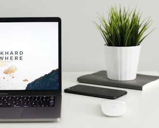 MacBook Pro near green potted plant on table