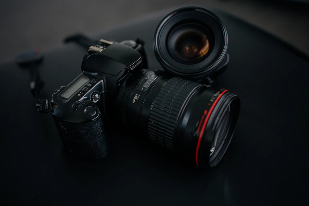 Studio camera equipment prepared for controlled lighting and capture