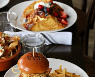 fried fries and burger on plate