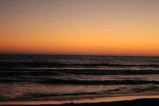 A serene ocean horizon at sunset framed within a minimalist website layout.