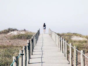 woman standing on the edge of the bridge