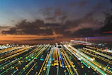 A dynamic cityscape timelapse capturing the hustle and bustle at sunset.