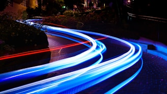 A vibrant section of the trail featuring dynamic, flashing lights and playful decorations.