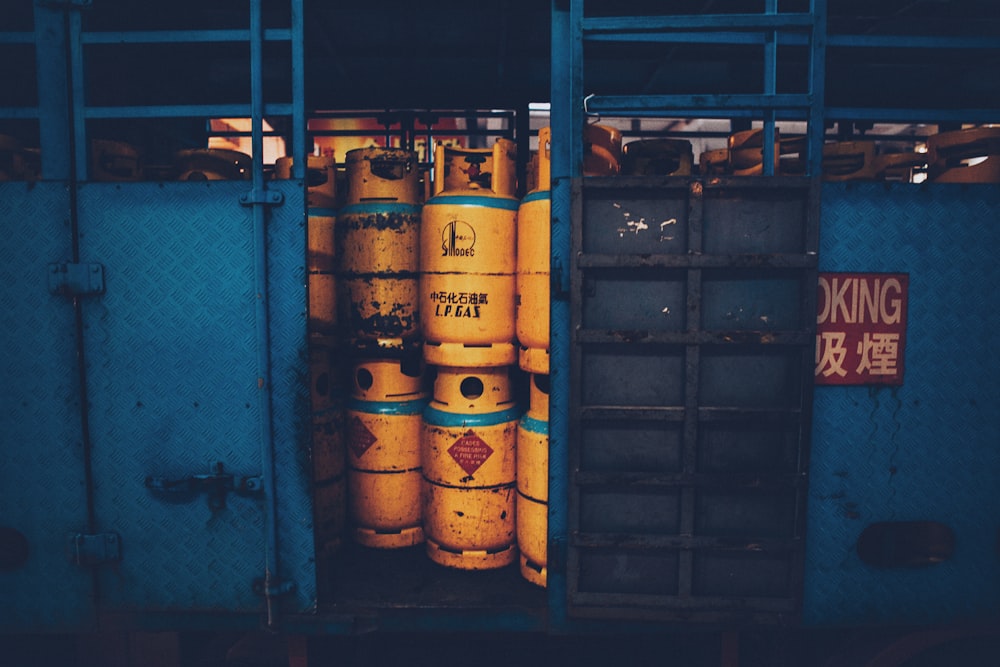 yellow propane tank lot on truck