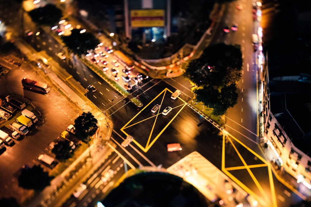 bird's eye photography of crossing high way