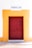 A red wooden door with black studs is framed by a vibrant yellow border set into a white wall. Above the door, a sign reads 'Taquillas' in bold blue lettering, indicating ticket booths. The bottom of the image shows a stone pavement against the wall.