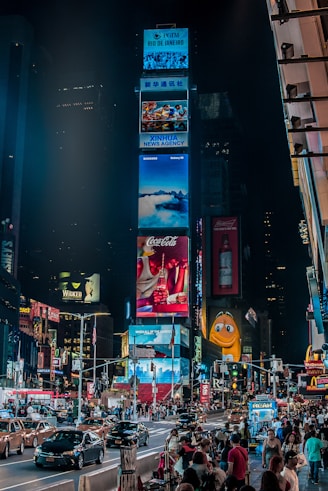 people at Time Square, New York city at night