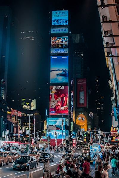 people at Time Square, New York city at night