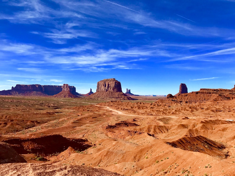 Orange sand and rock formations in a desert landscape