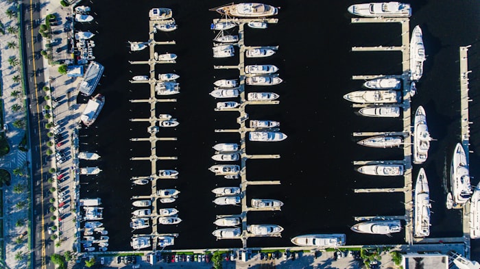 Waterfront marina and boat docks in Lighthouse Point, Broward County Florida