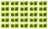 Twenty-five bright green cassette tapes are arranged in a grid pattern, each displaying two black reels. The tapes are transparent, allowing a clear view of the inner components.