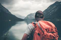 Solo traveler at a tropical dock