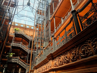 Interior of a renovated vintage building blending old and new design elements.