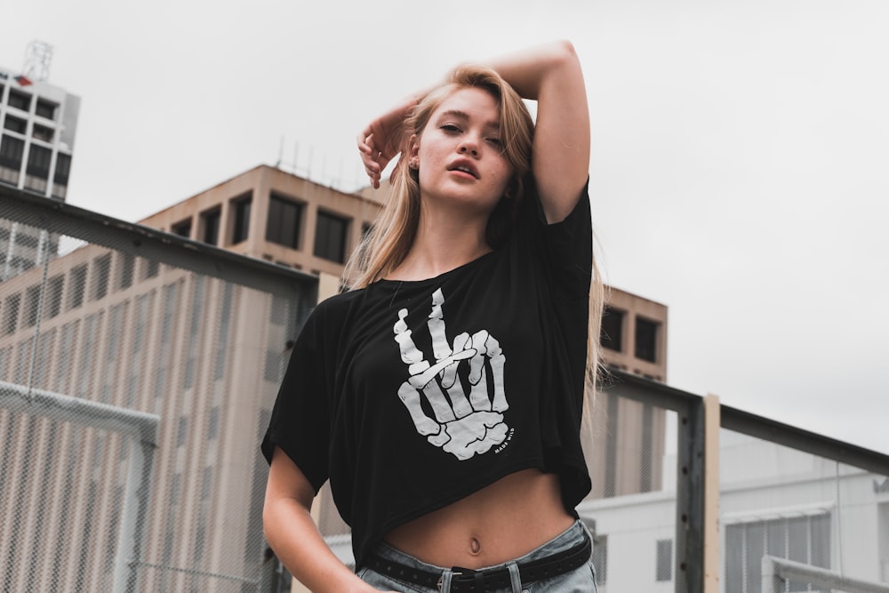 women's black crop-top