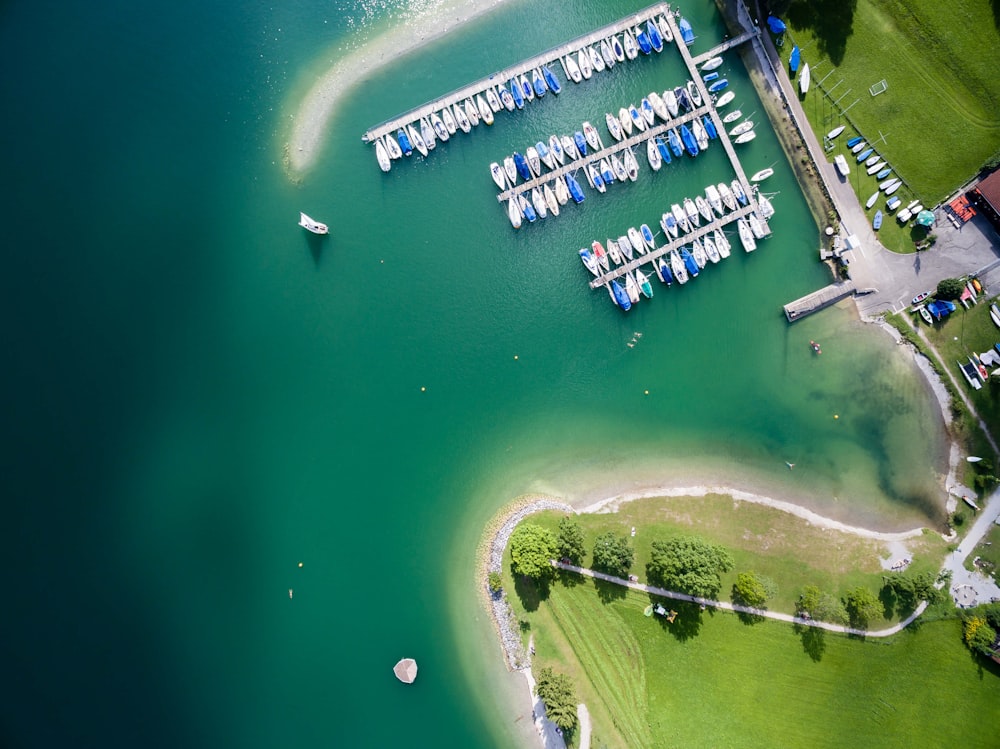 bird's eye view of boats near the dock