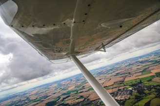 An aerial view of a scenic landscape taken from a small aircraft.