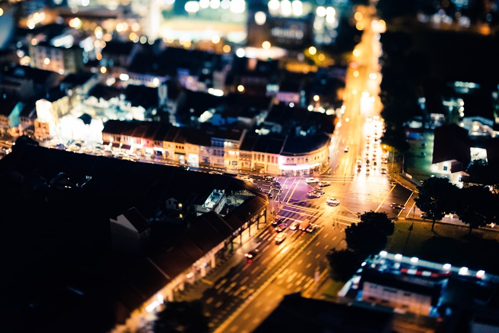 aerial photography of city buildings at night time