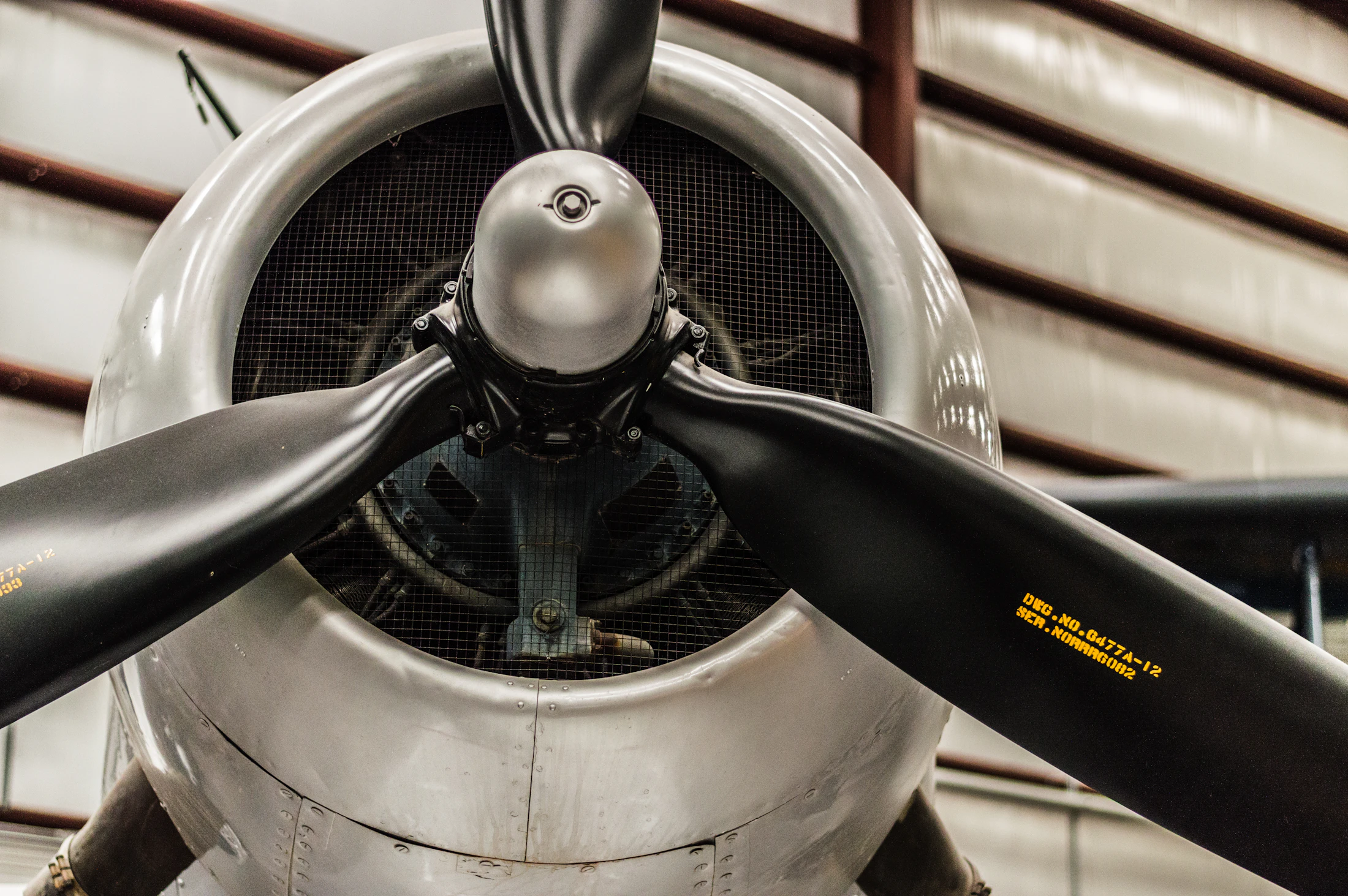 Aircraft propeller and engine during inspection