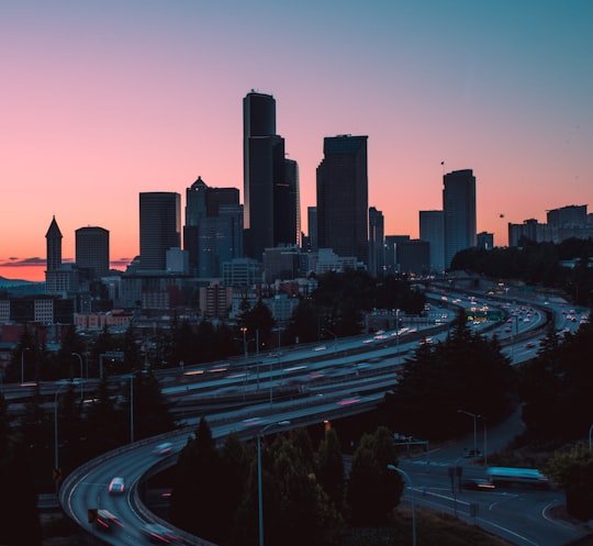 silhouette of highway and buildings in Seattle United States