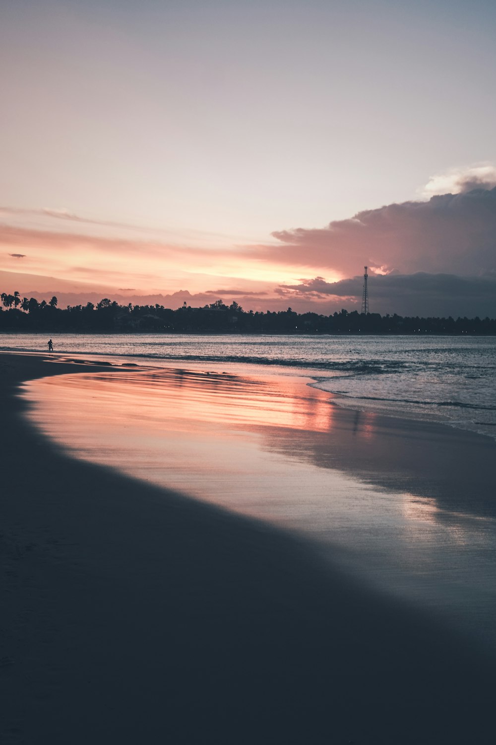 body of water during sunset