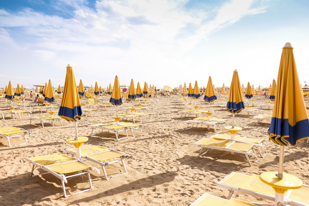 seashore with lounger and patio umbrella