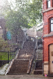 rainfall on building and stairs