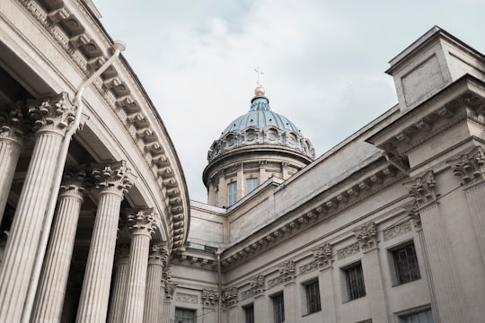 low-angle photography of gray and white dome concrete building in Kazan Cathedral Russia