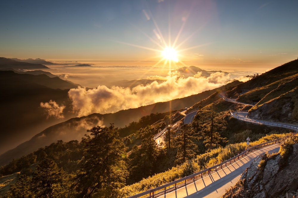 aerial photography of cliff winding road