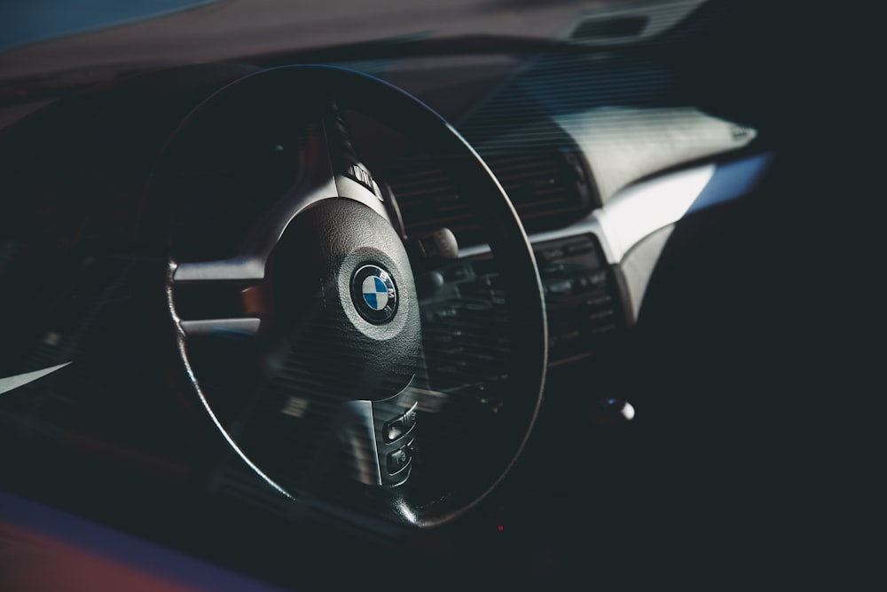 black BMW car steering wheel