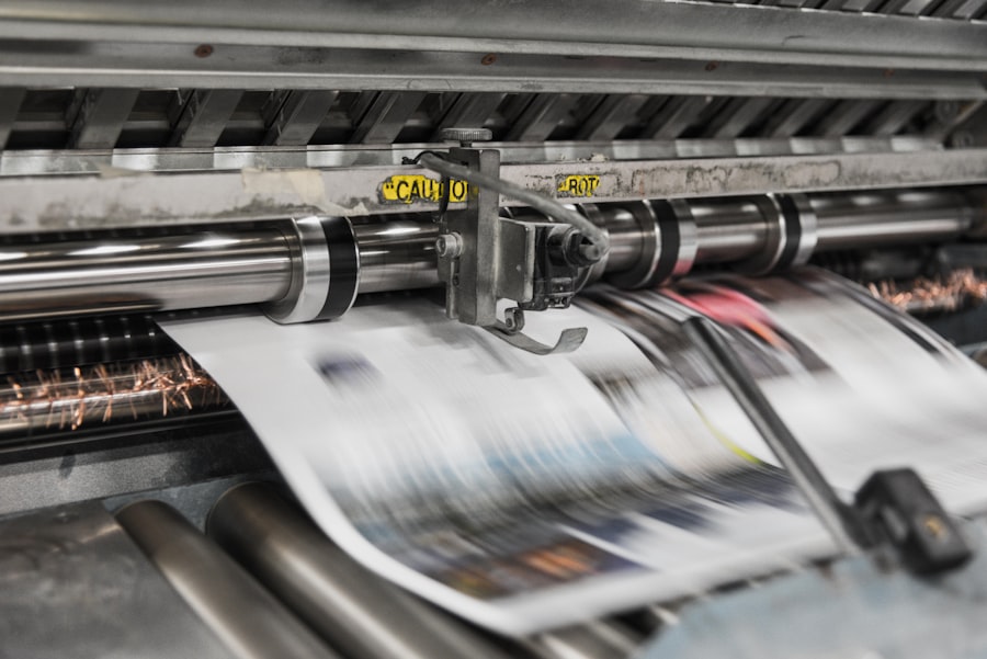 In-house printing press producing brochures
