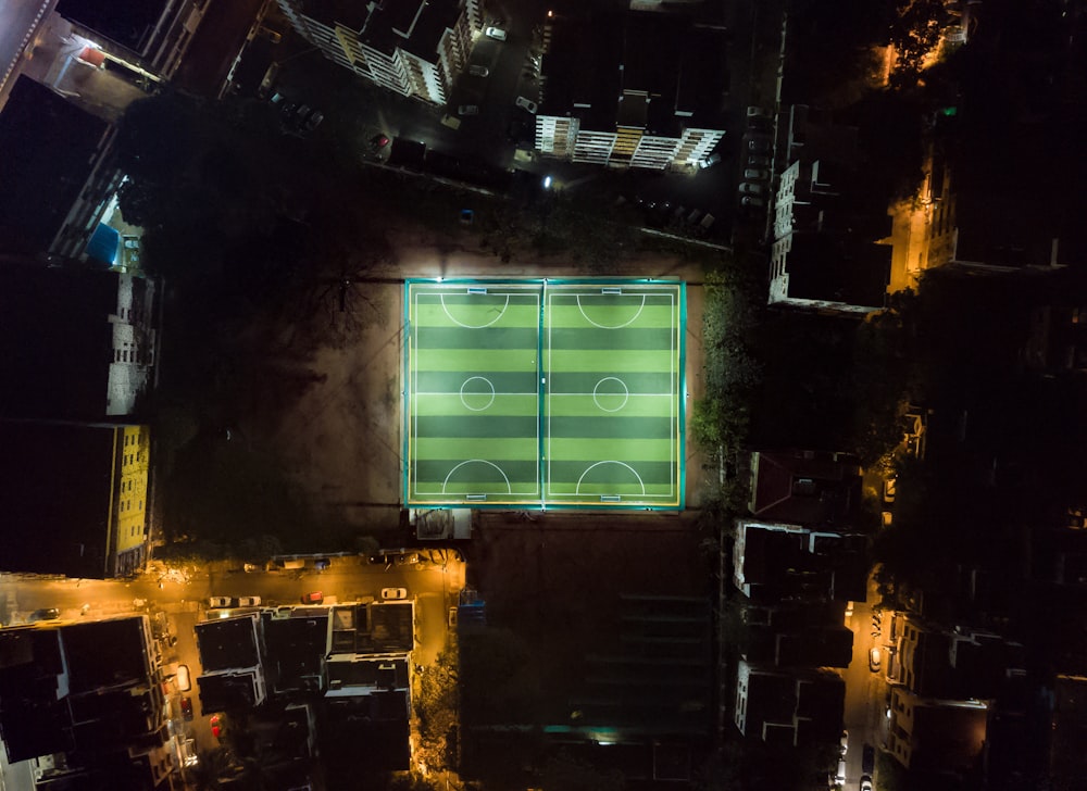 high angle photo of soccer field