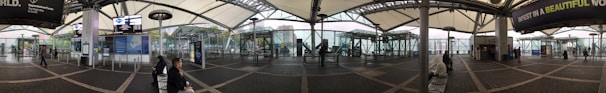 An aerial view of a busy transportation hub.
