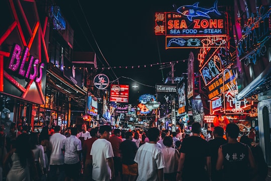 people gathering in Time Square, New York in Pattaya Walking Street Thailand