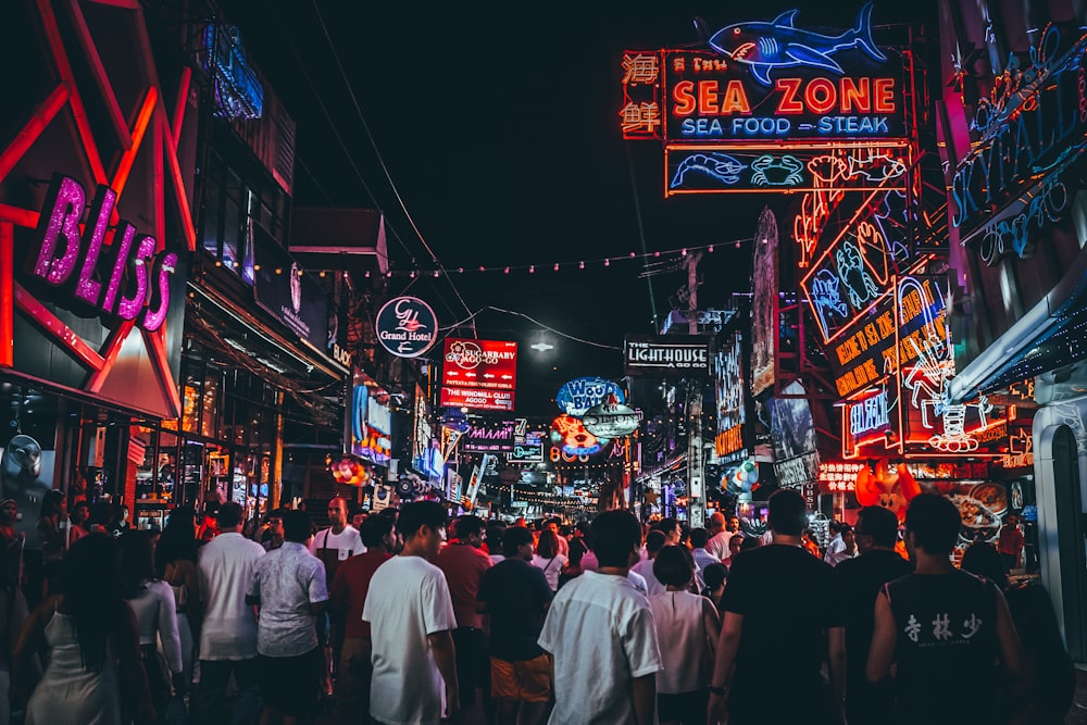 people gathering in Time Square, New York